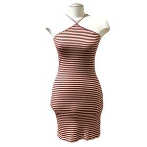 Urban Outfitters Silence+Noise Maroon Tan Ribbed Stripes Halter Bodycon Sz Small